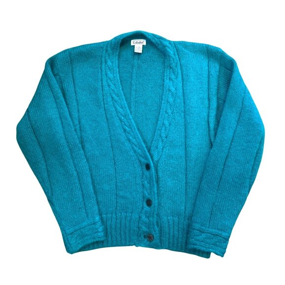 Vintage Gallagher Women's Teal Mohair Blend Cozy Cable Knit Button-Up Cardigan M - Picture 8 of 10